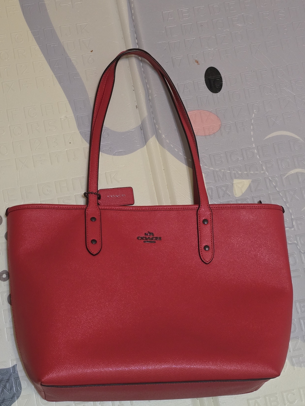 Coach Red Leather Tote with Double Top Handles